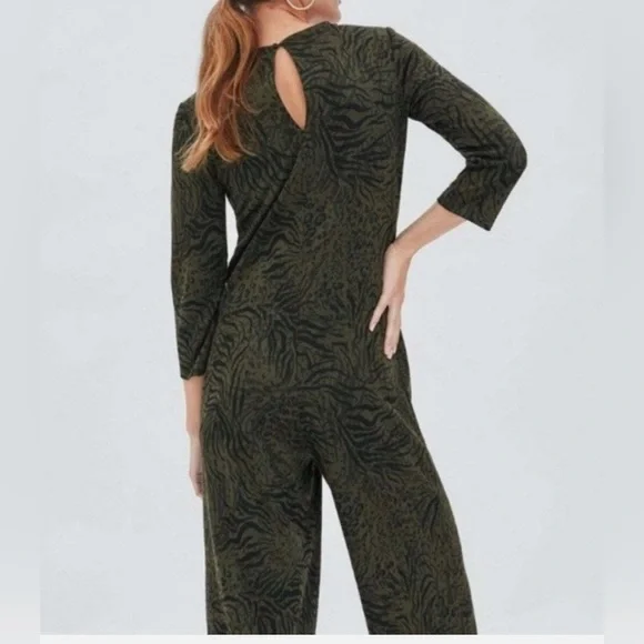 Zara Trafaluc Animal Print Dark
Green & Black Women's Jumpsuit 
Size Medium NWT - Picture 2 of 8